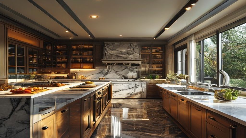 Luxurious custom European kitchen cabinets for villa renovation