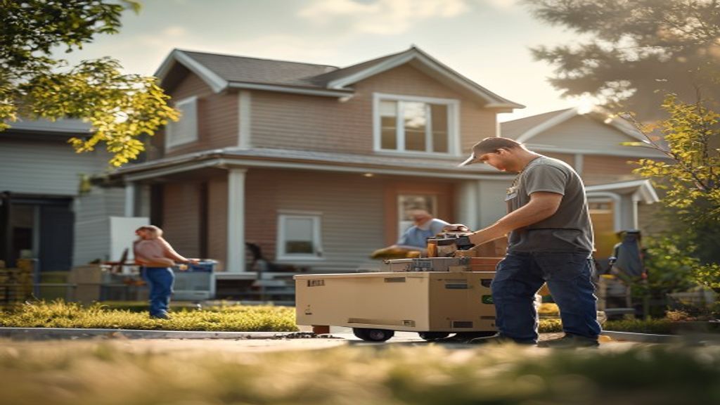 Professional house movers lifting furniture into a moving truck